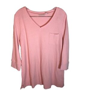 Belle by Kim gravel women’s V-neck waffle knit top size L 3/4 sleeve pocket